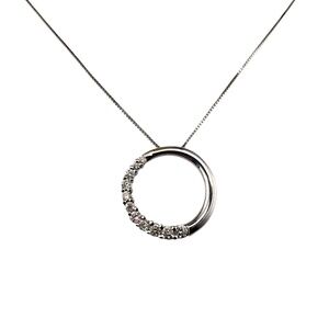 14K White Gold and Diamond Circle Pendant Necklace #21815